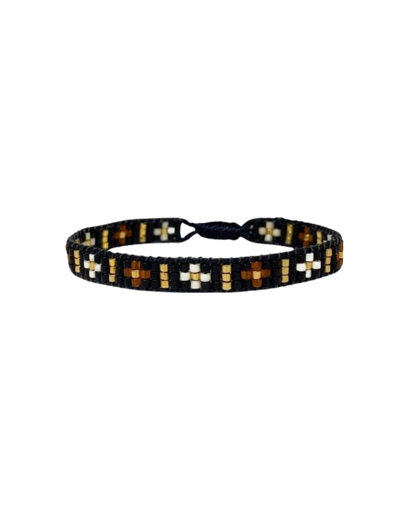 black-brown-cross-design-beaded-bracelet