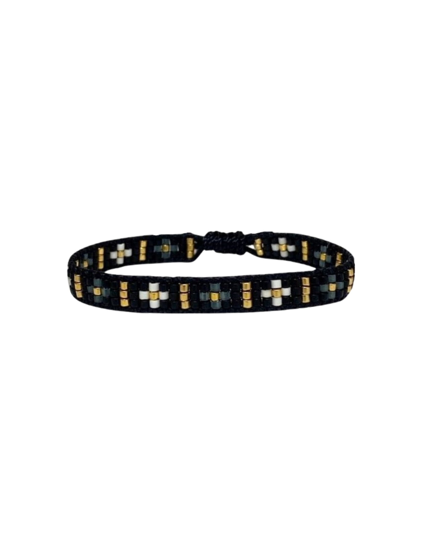 black-grey-cross-design-beaded-bracelet
