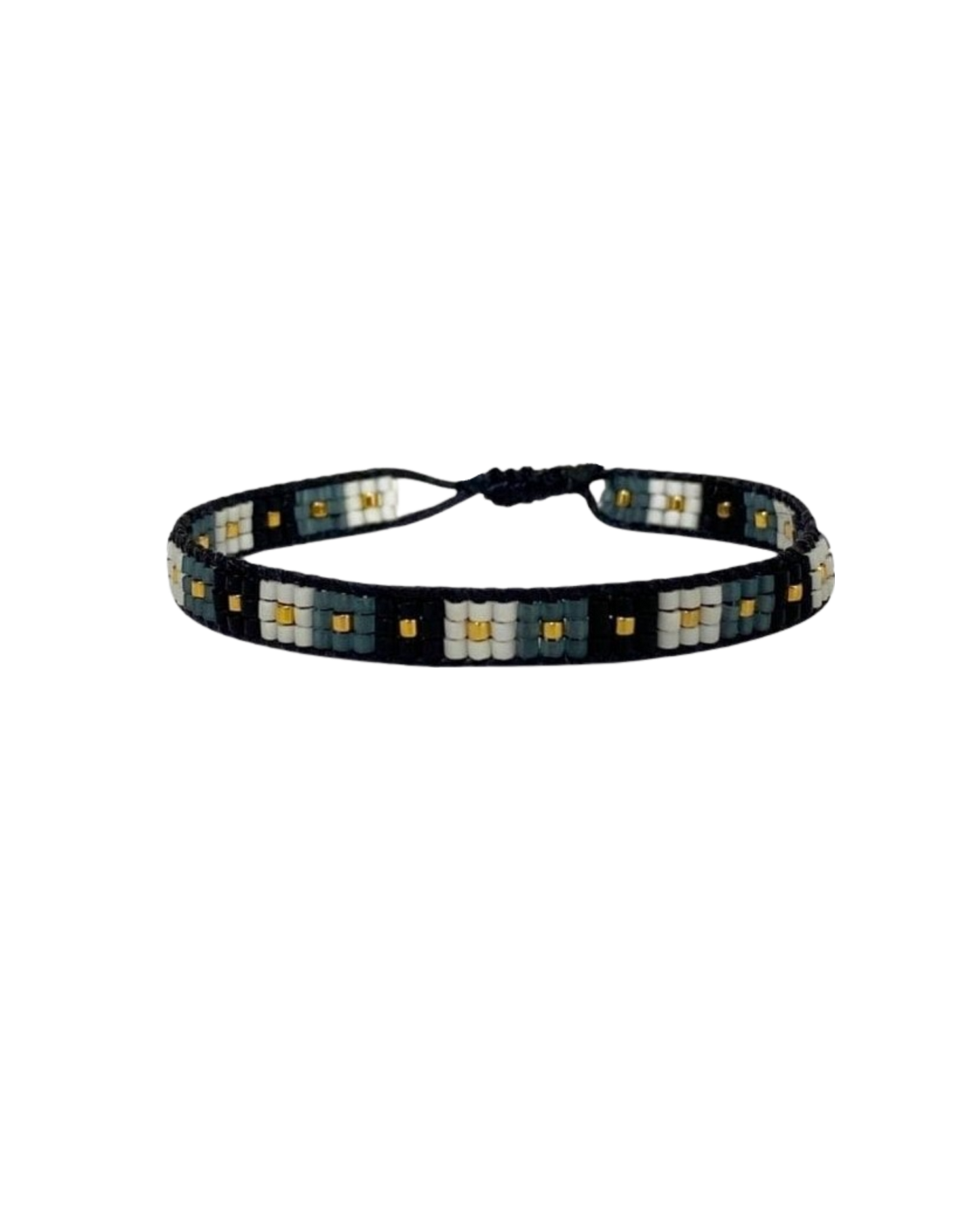 beaded-bracelet with checkered design in black grey colors
