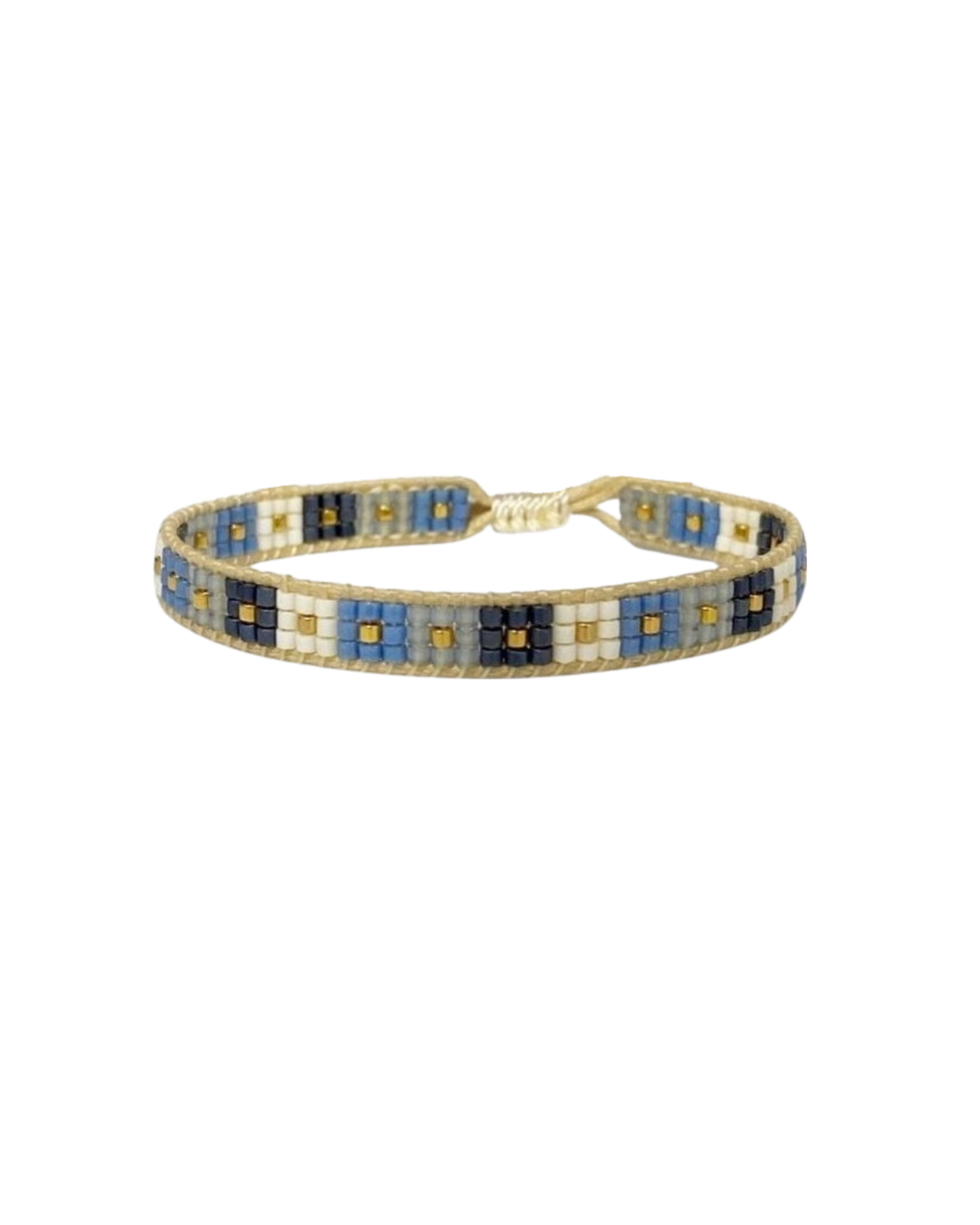 beaded-bracelet with checkered design in blue tones