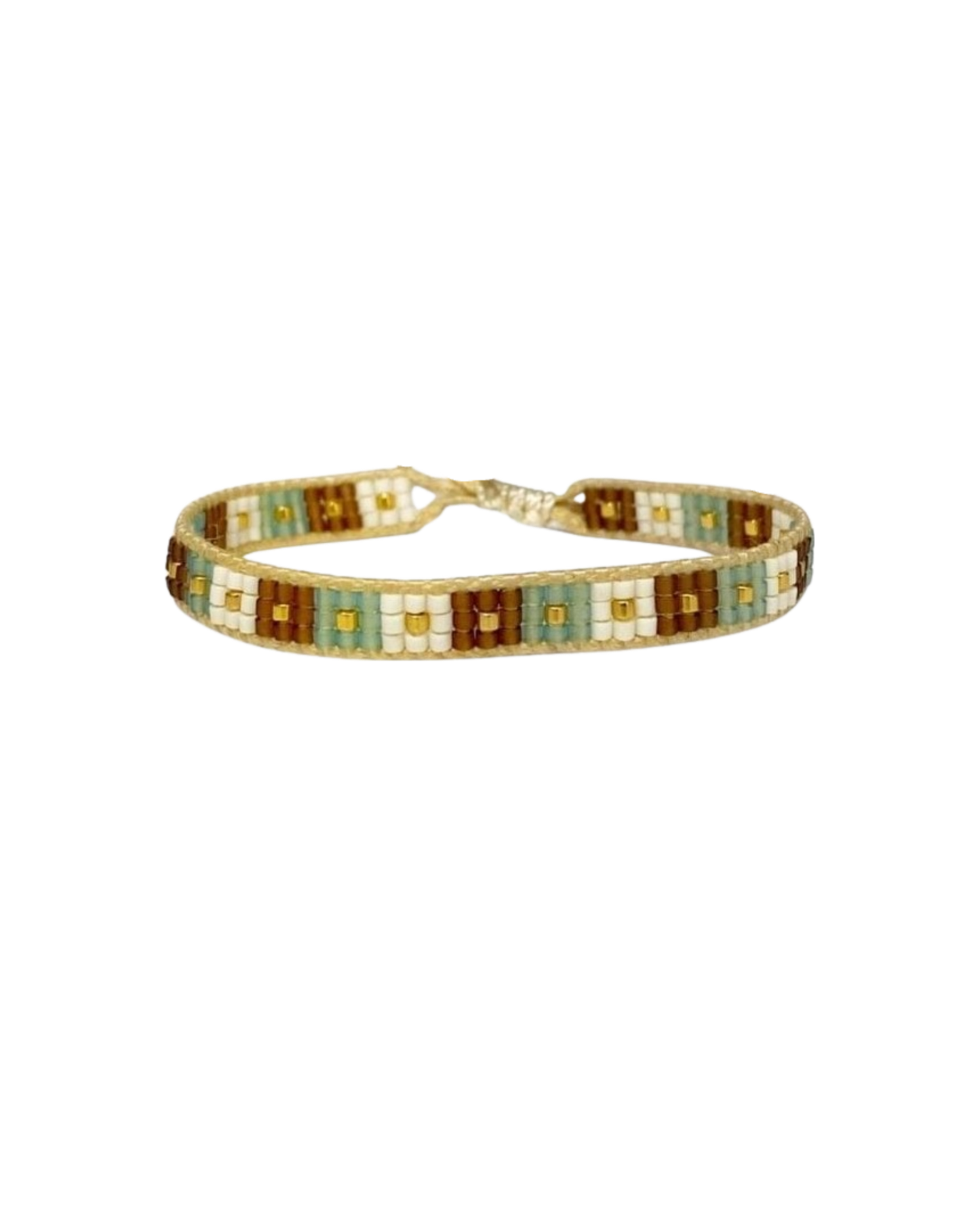 beaded-bracelet with checkered design in green tones