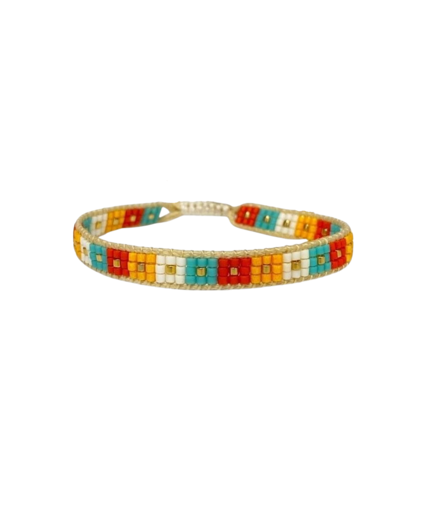 beaded-bracelet with checkered design in bright colors