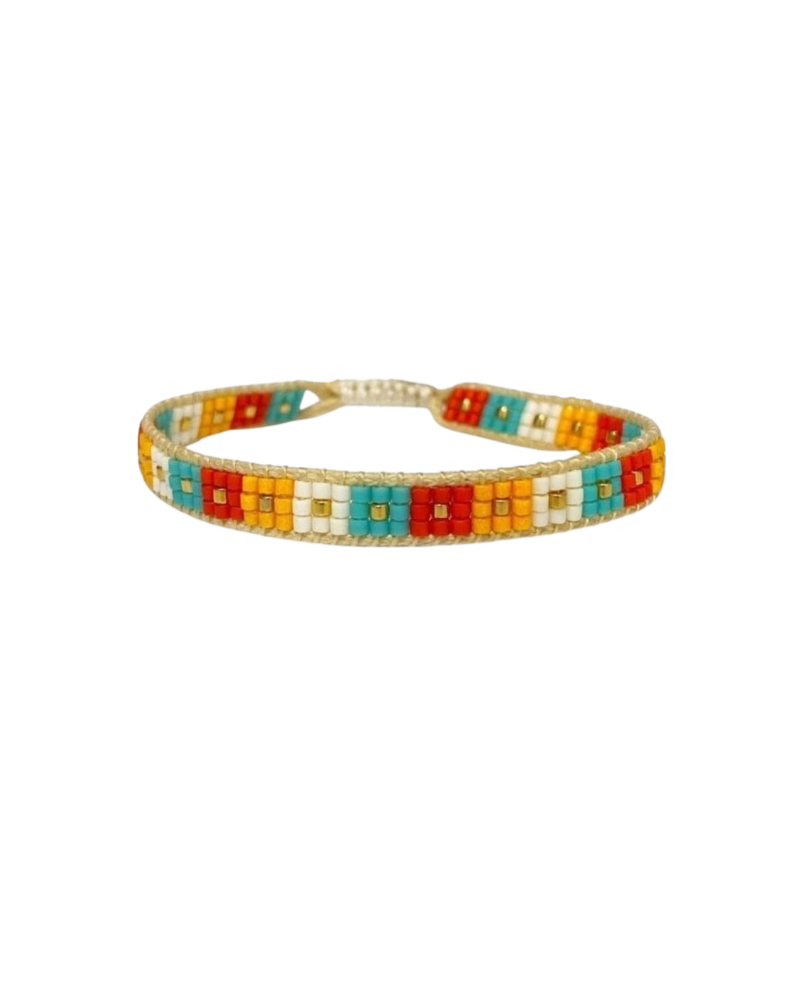 beaded-bracelet with checkered design in bright colors
