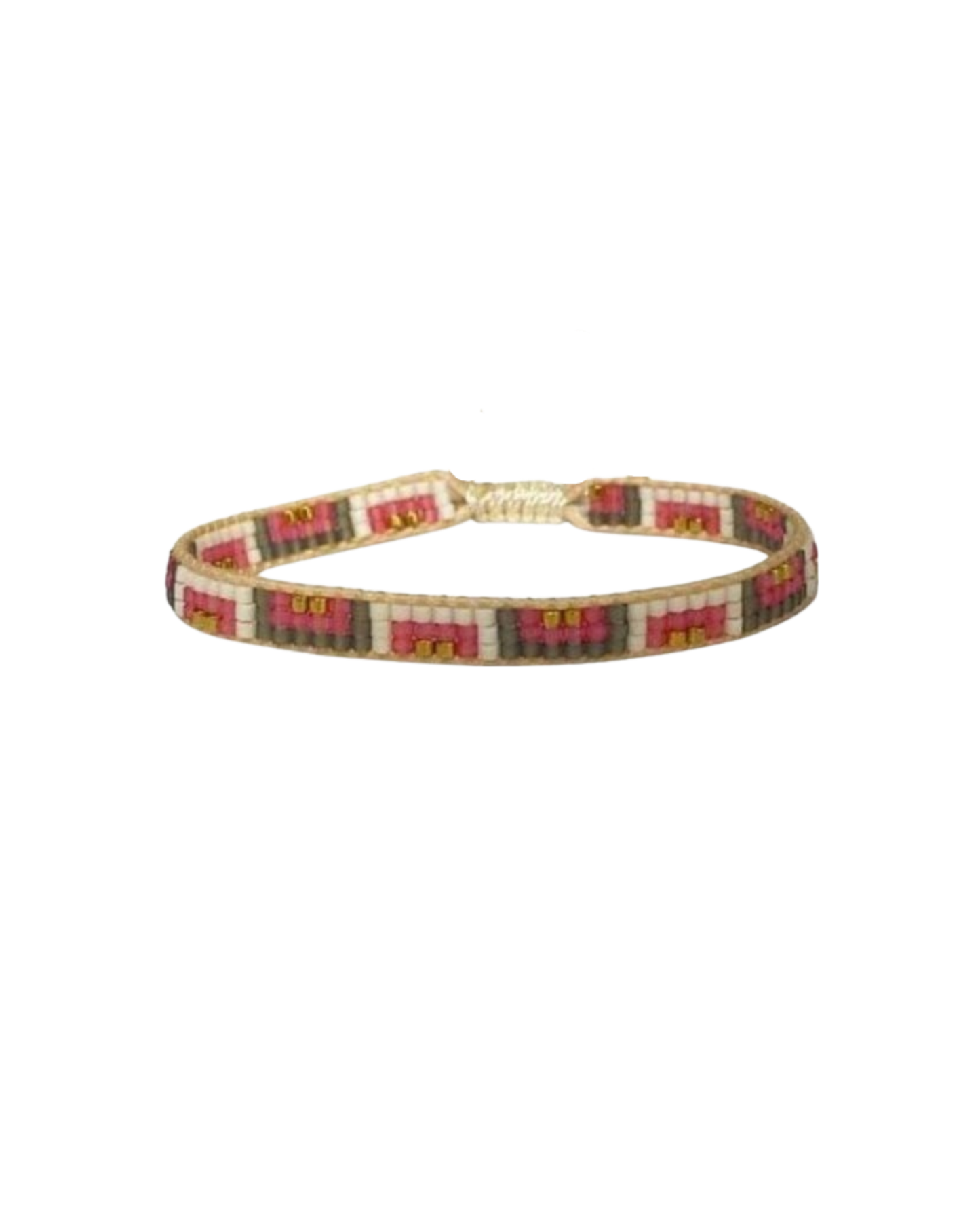 pink beaded mexican bracelet with geometric design