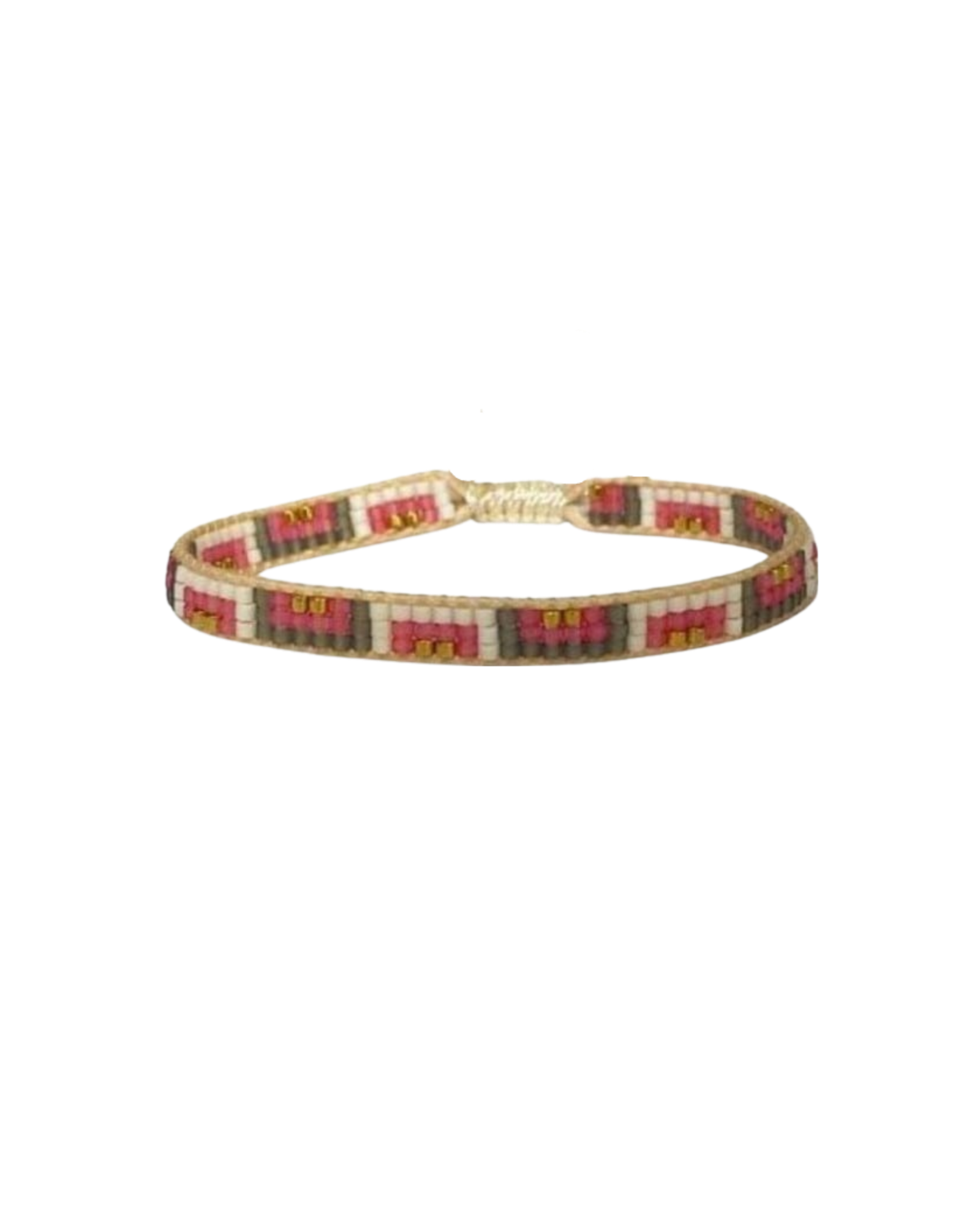 pink beaded mexican bracelet with geometric design